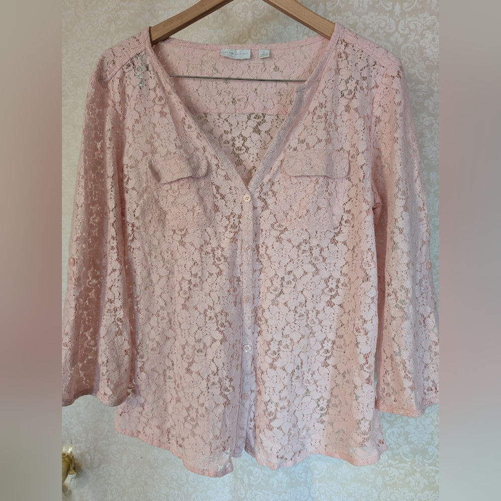 New York Co. Lace Pink Top‎ Medium